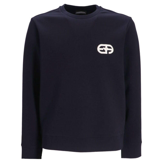 Emporio Armani Double-jersey sweatshirt with embossed embroidered EA logo Topwear Emporio Armani Black