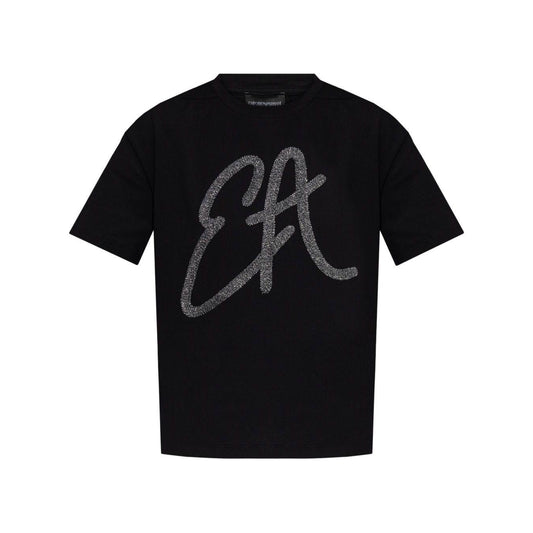 Emporio Armani Cotton-jersey T-shirt with oversized lurex logo Topwear Emporio Armani Black