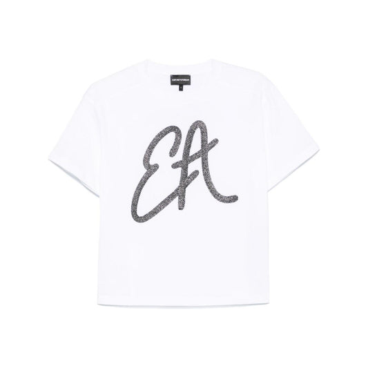 Emporio Armani Cotton jersey T-shirt with maxi lurex logo Topwear Emporio Armani Ghost White