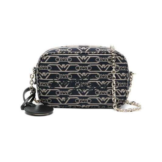 Emporio Armani Jacquard canvas camera case with all-over monogram and chain shoulder strap