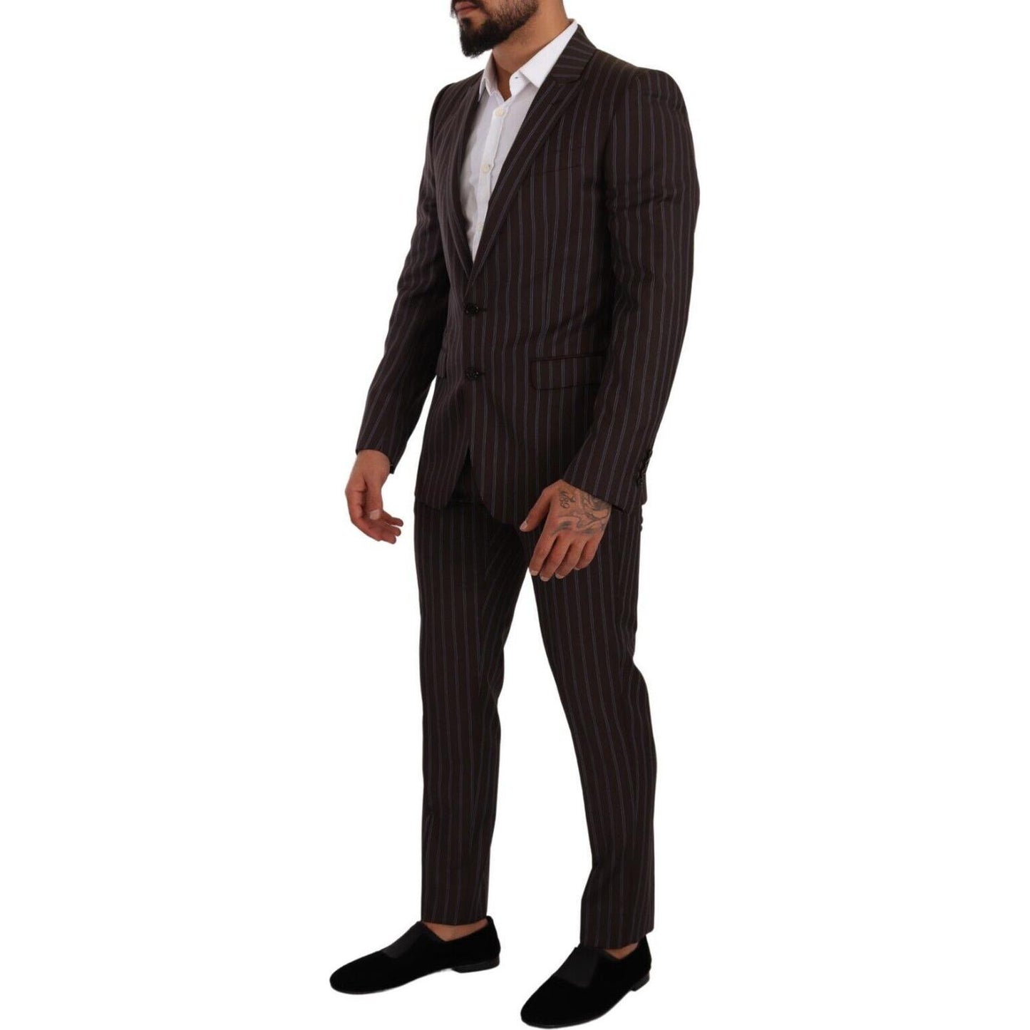 Dolce & Gabbana Elegant Maroon Striped Slim Fit Suit Dolce & Gabbana Black