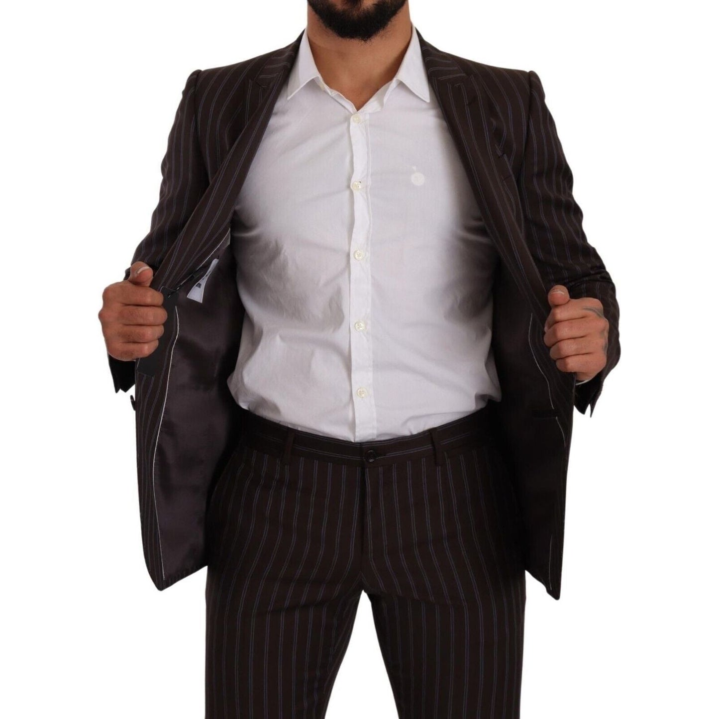 Dolce & Gabbana Elegant Maroon Striped Slim Fit Suit Dolce & Gabbana Black