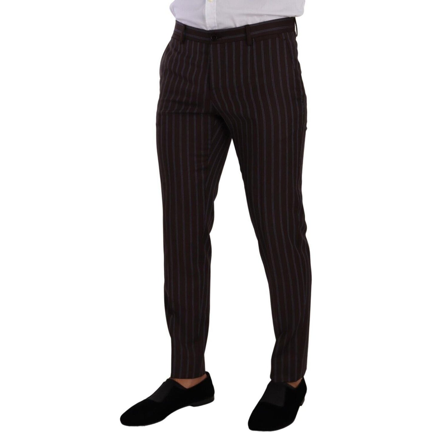 Dolce & Gabbana Elegant Maroon Striped Slim Fit Suit Dolce & Gabbana Black
