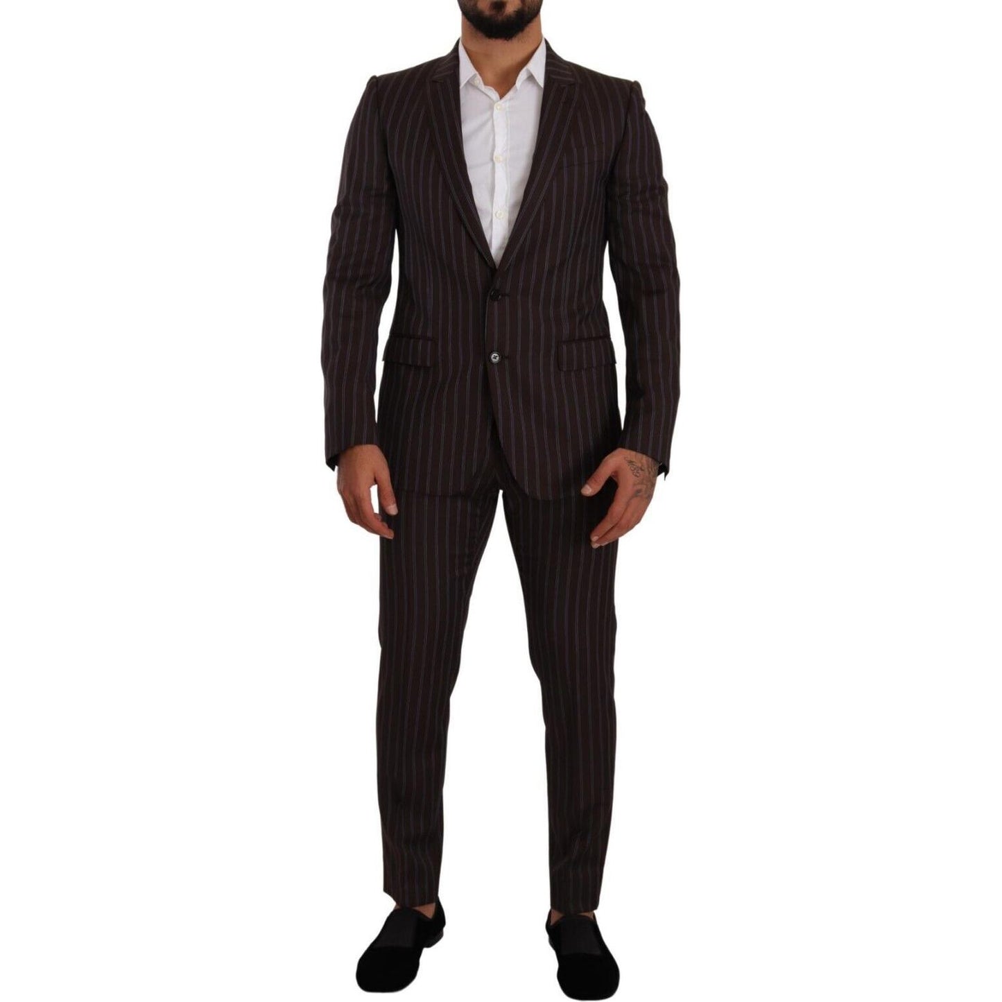 Dolce & Gabbana Elegant Maroon Striped Slim Fit Suit Dolce & Gabbana Black