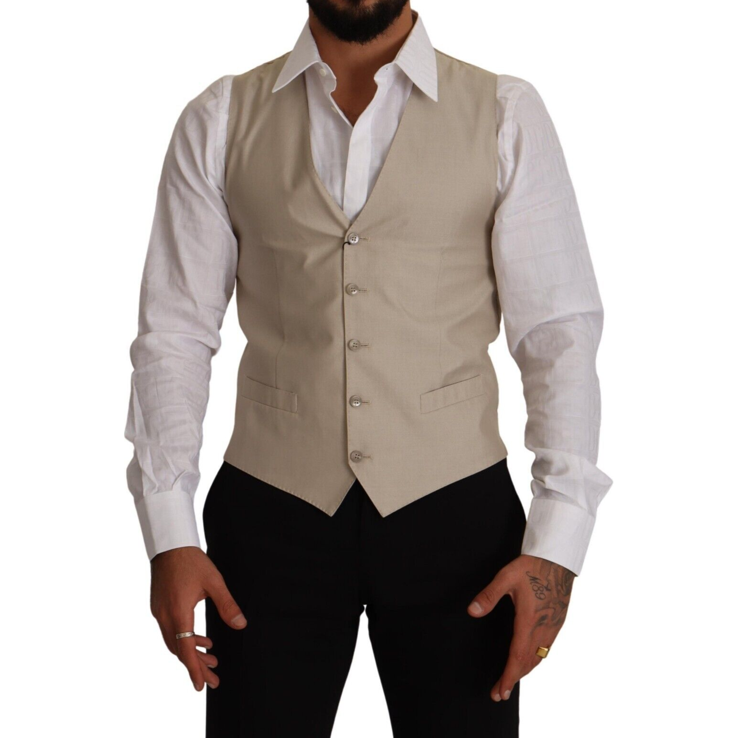 Dolce & Gabbana Beige Cotton Silk Formal Dress Vest Dolce & Gabbana