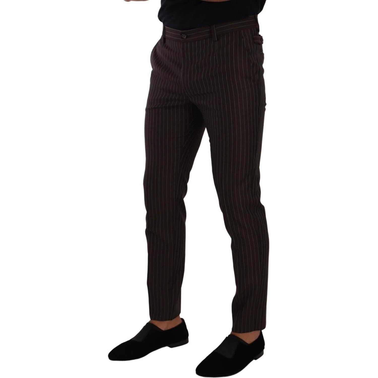 Dolce & Gabbana Brown Striped Wool Formal Trouser Dress Pants