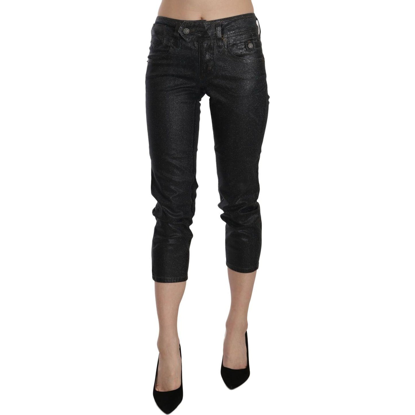 John Galliano Chic Black Mid Waist Cropped Jeans John Galliano