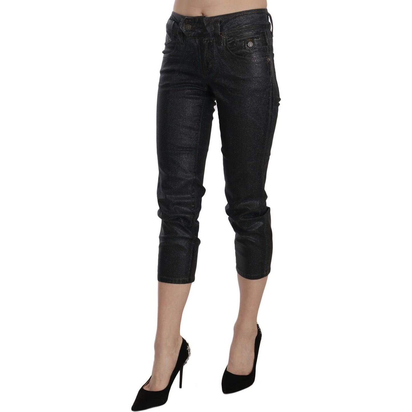 John Galliano Chic Black Mid Waist Cropped Jeans John Galliano