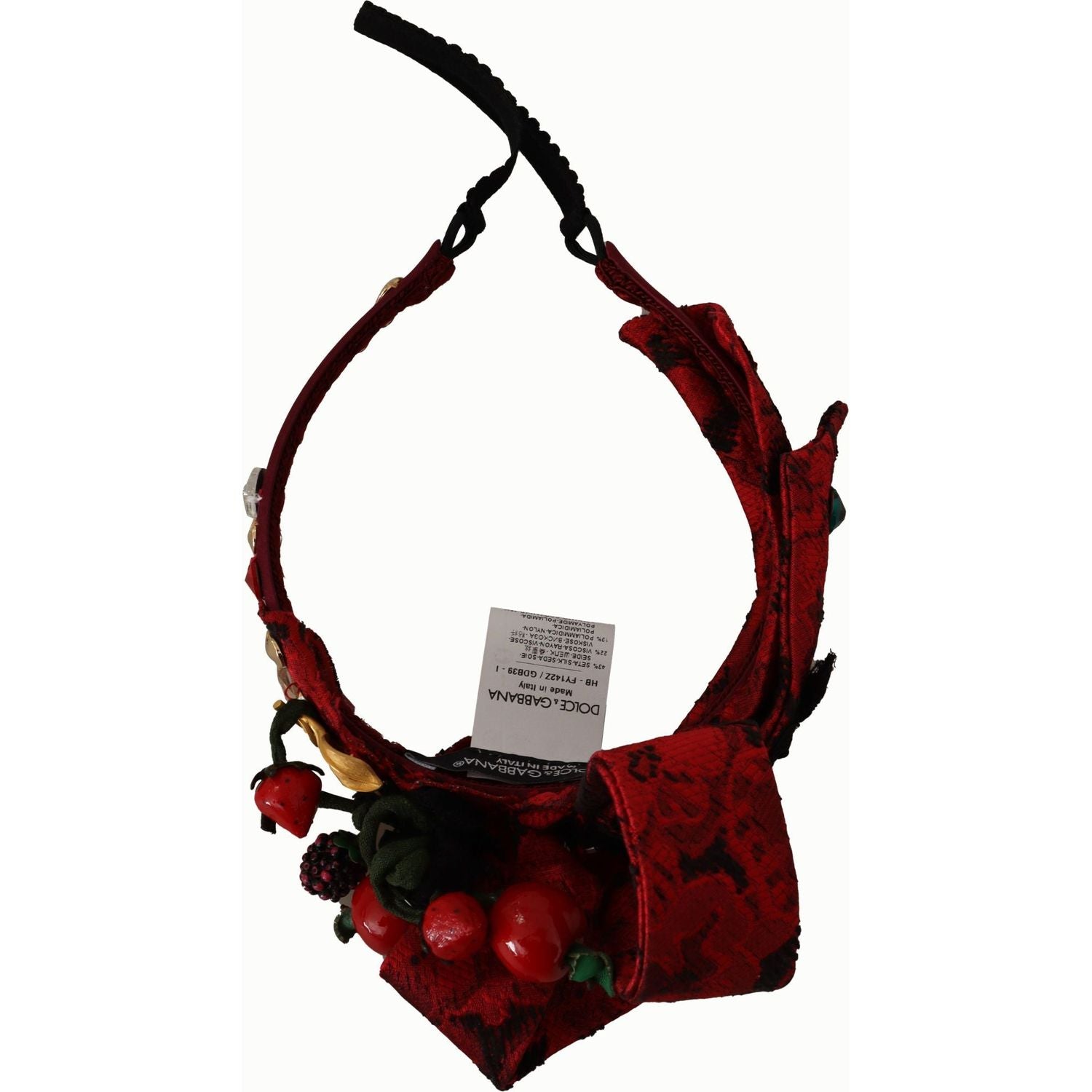 Dolce & Gabbana Cherry Silk Crystal Bow Logo Diadem Tiara Headband