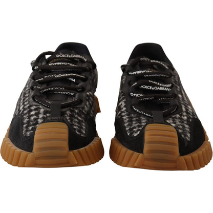 Dolce & Gabbana Black White Fabric Lace Up NS1 Sneakers Dolce & Gabbana