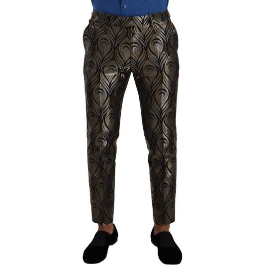 Dolce & Gabbana Silver Gold Jacquard Men Trouser Dress Pants