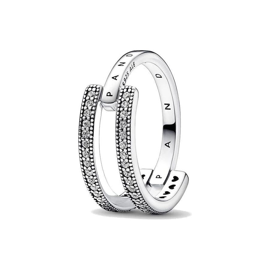 PANDORA JEWELS Mod. SIGNATURE LOGO & PAVE DOUBLE BAND - RING - Size 56 DESIGNER FASHION JEWELLERY PANDORA