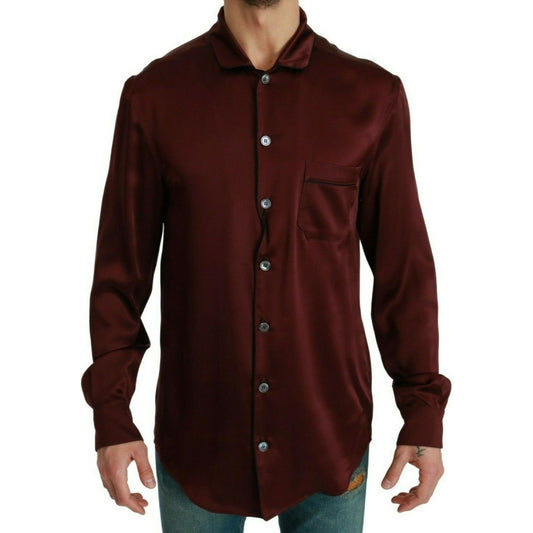 Dolce & Gabbana Bordeaux Silk Pajama Casual Shirt Dolce & Gabbana
