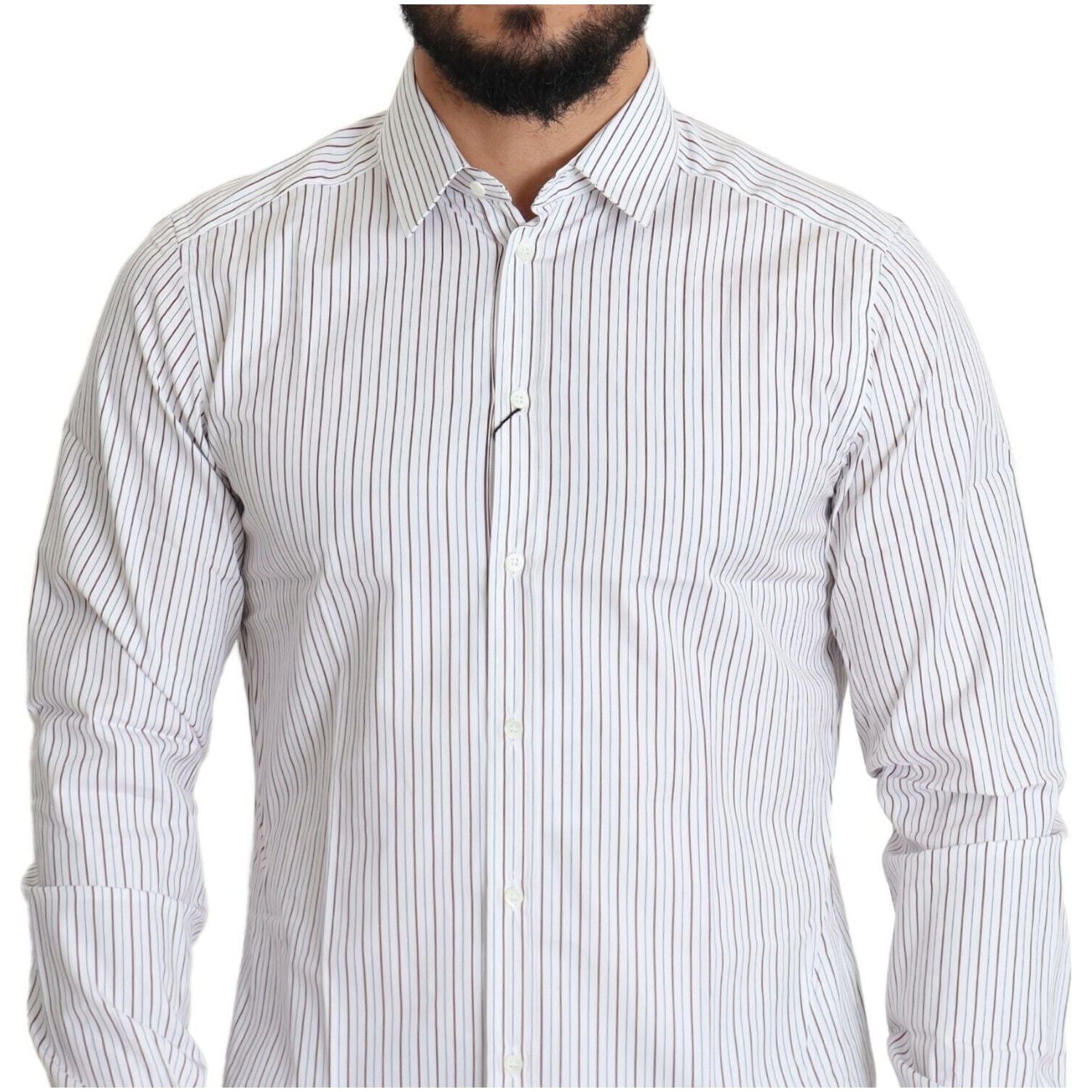 Dolce & Gabbana White Striped Formal MARTINI Shirt