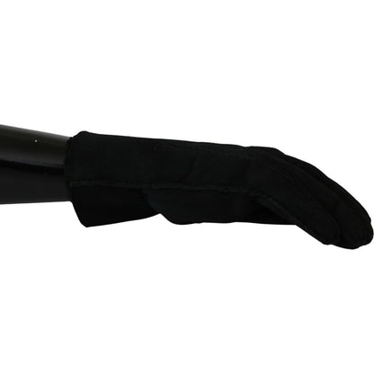 Dolce & Gabbana Black Leather Motorcycle Biker Mitten Gloves