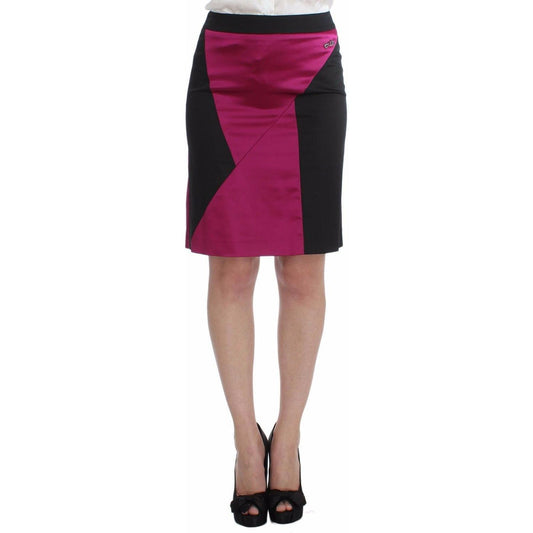 Exte Pink Black Above Knees Cotton Stretch Skirt Exte