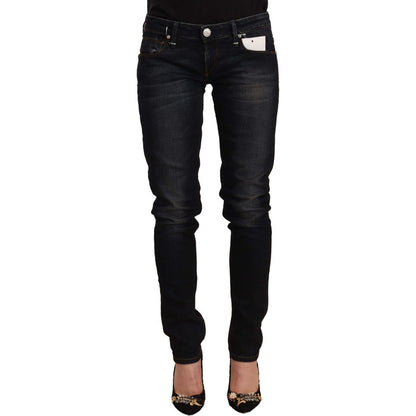 Acht Black Washed Cotton Low Waist Slim Fit Denim Jeans Acht