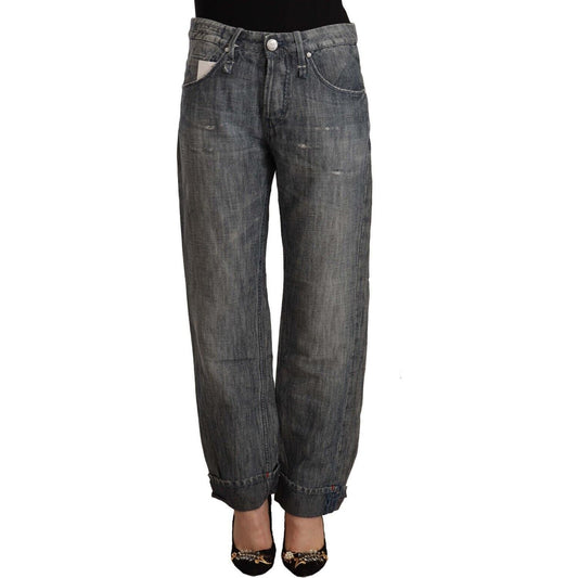 Acht Gray Washed Ramie Straight Denim Folded Hem Jeans