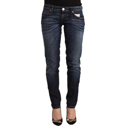 Acht Blue Washed Cotton Low Waist Skinny Denim Jeans Acht