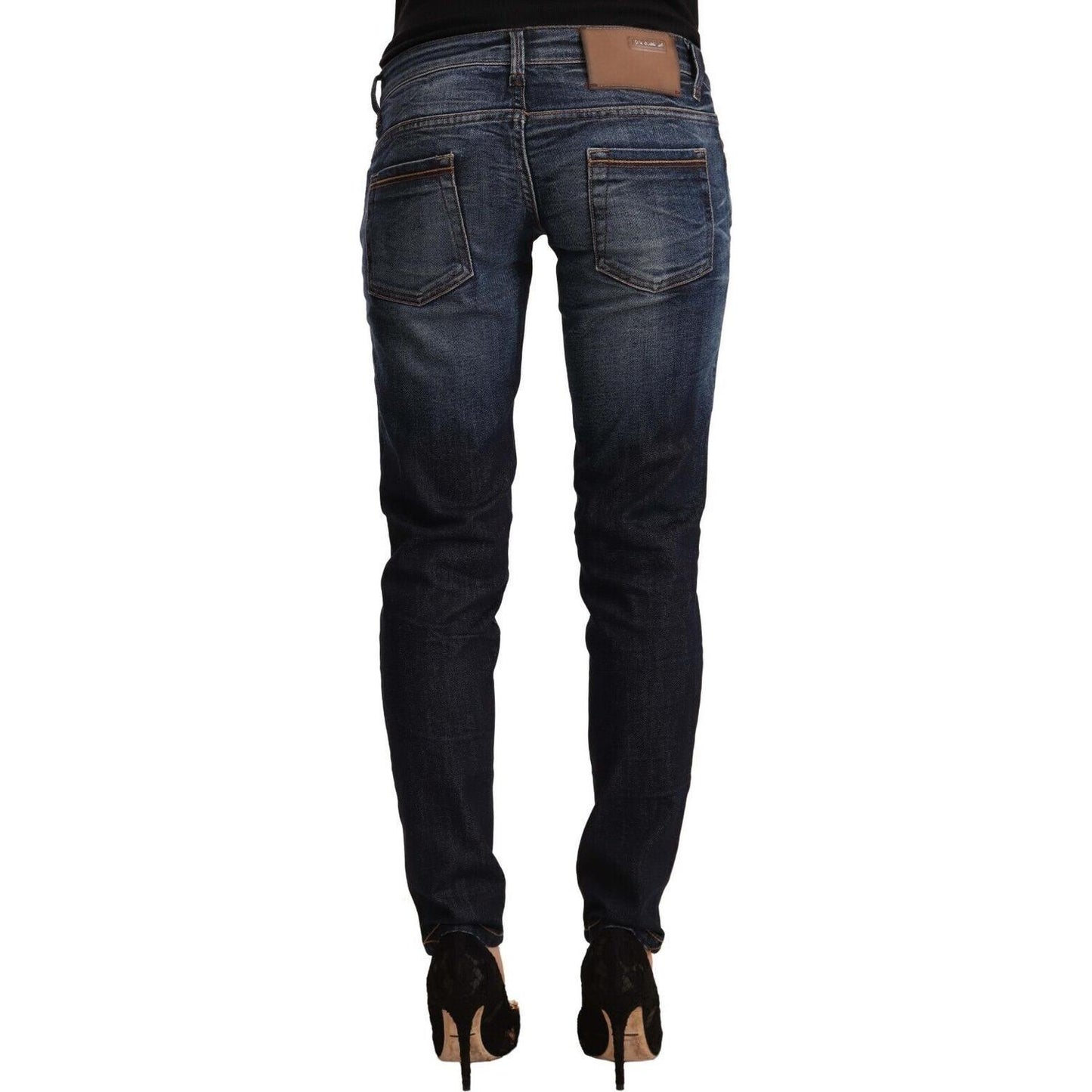 Acht Blue Washed Cotton Low Waist Skinny Denim Jeans Acht