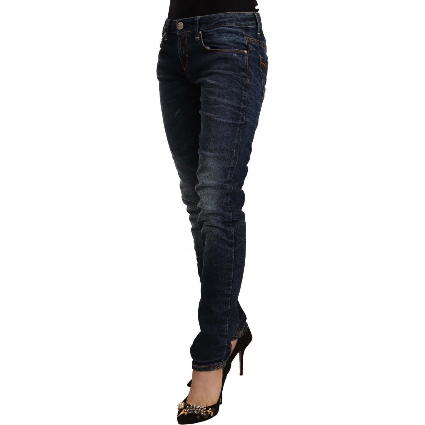 Acht Blue Washed Cotton Mid Waist Skinny Denim Jeans Acht