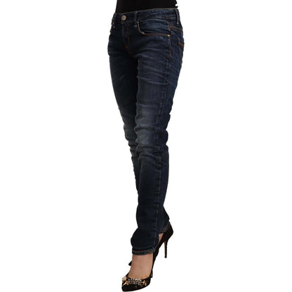 Acht Blue Washed Cotton Mid Waist Skinny Denim Jeans Acht