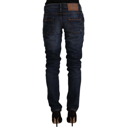 Acht Blue Washed Cotton Mid Waist Skinny Denim Jeans Acht