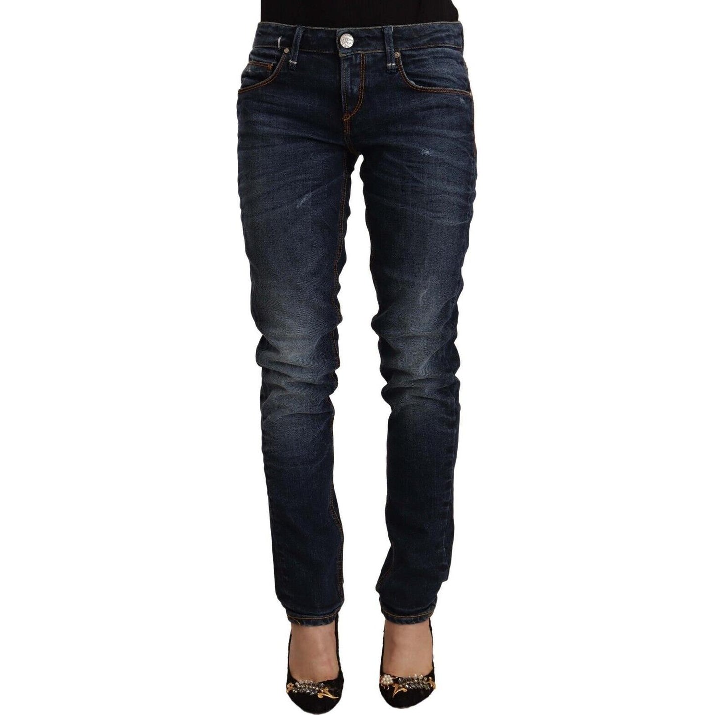 Acht Blue Washed Cotton Mid Waist Skinny Denim Jeans Acht