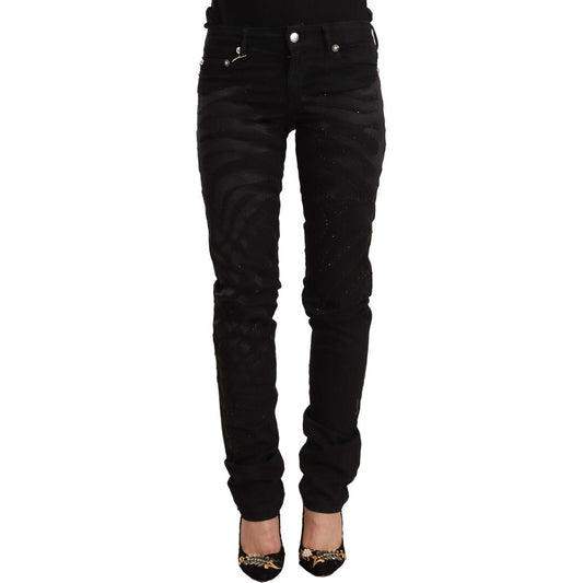 Just Cavalli Elegant Black Slim Fit Embellished Jeans Just Cavalli