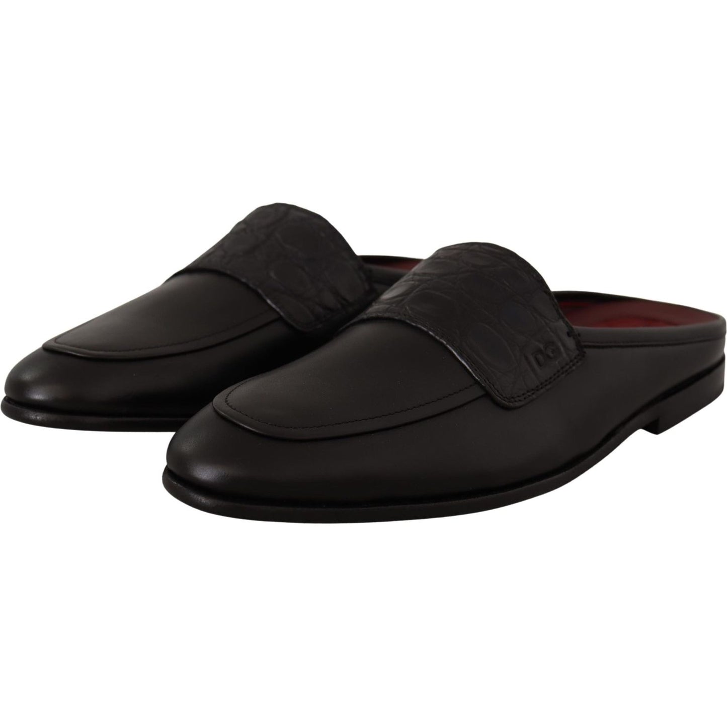 Dolce & Gabbana Exquisite Black & Burgundy Leather Slides Dolce & Gabbana