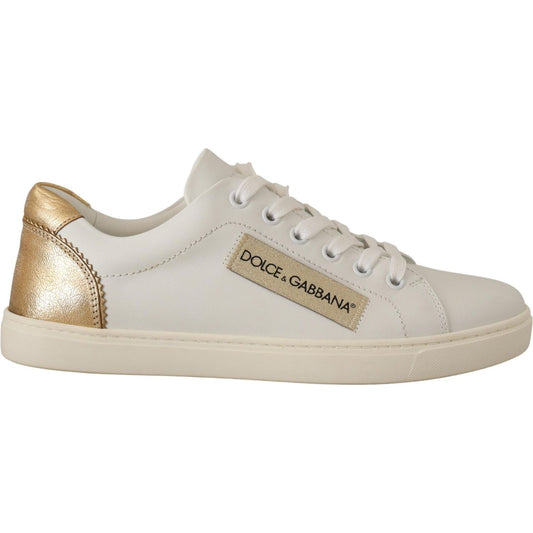 Dolce & Gabbana White Gold Leather Low Top Sneakers Dolce & Gabbana