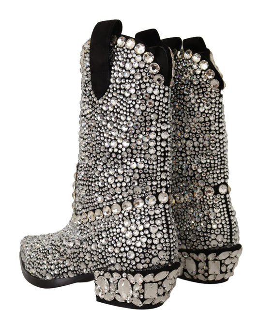 Dolce & Gabbana Crystal-Embellished Black Suede Boots Dolce & Gabbana