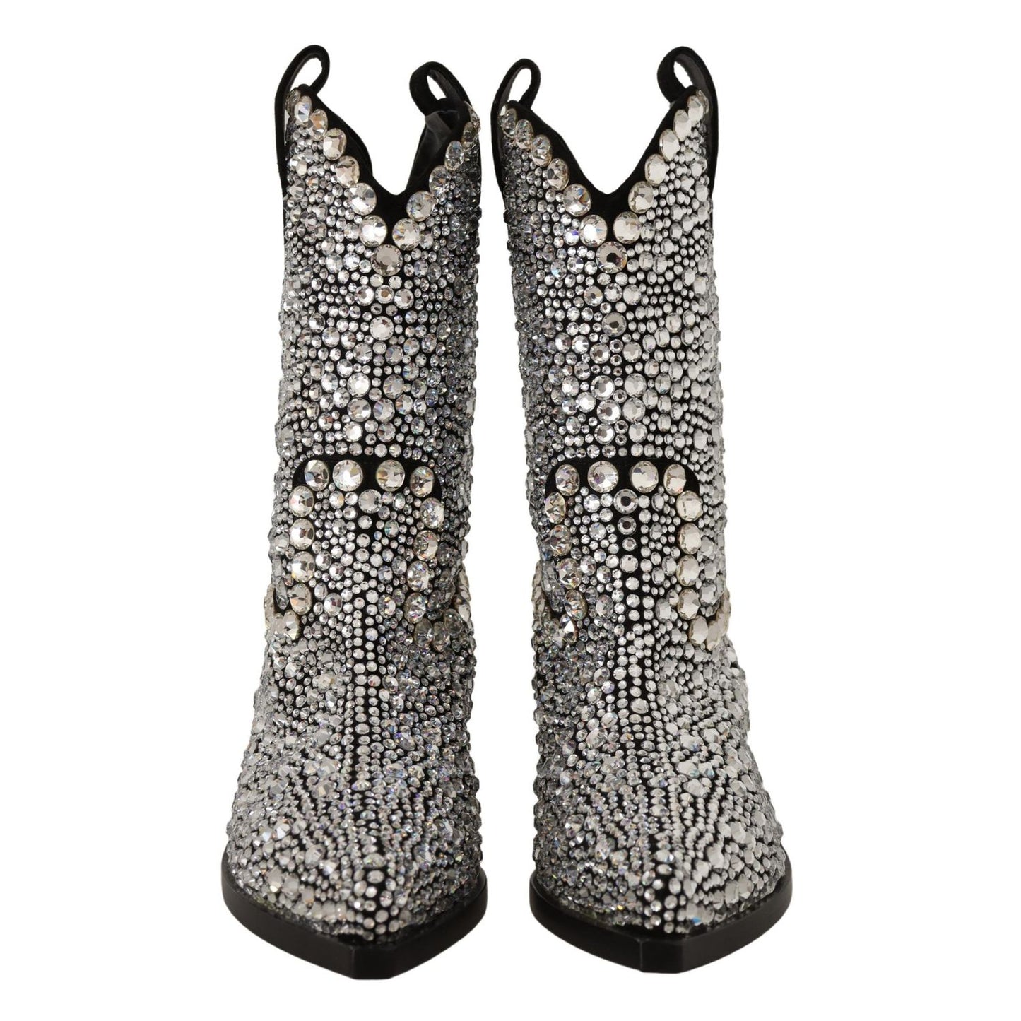 Dolce & Gabbana Black Suede Strass Crystal Cowgirl Boots