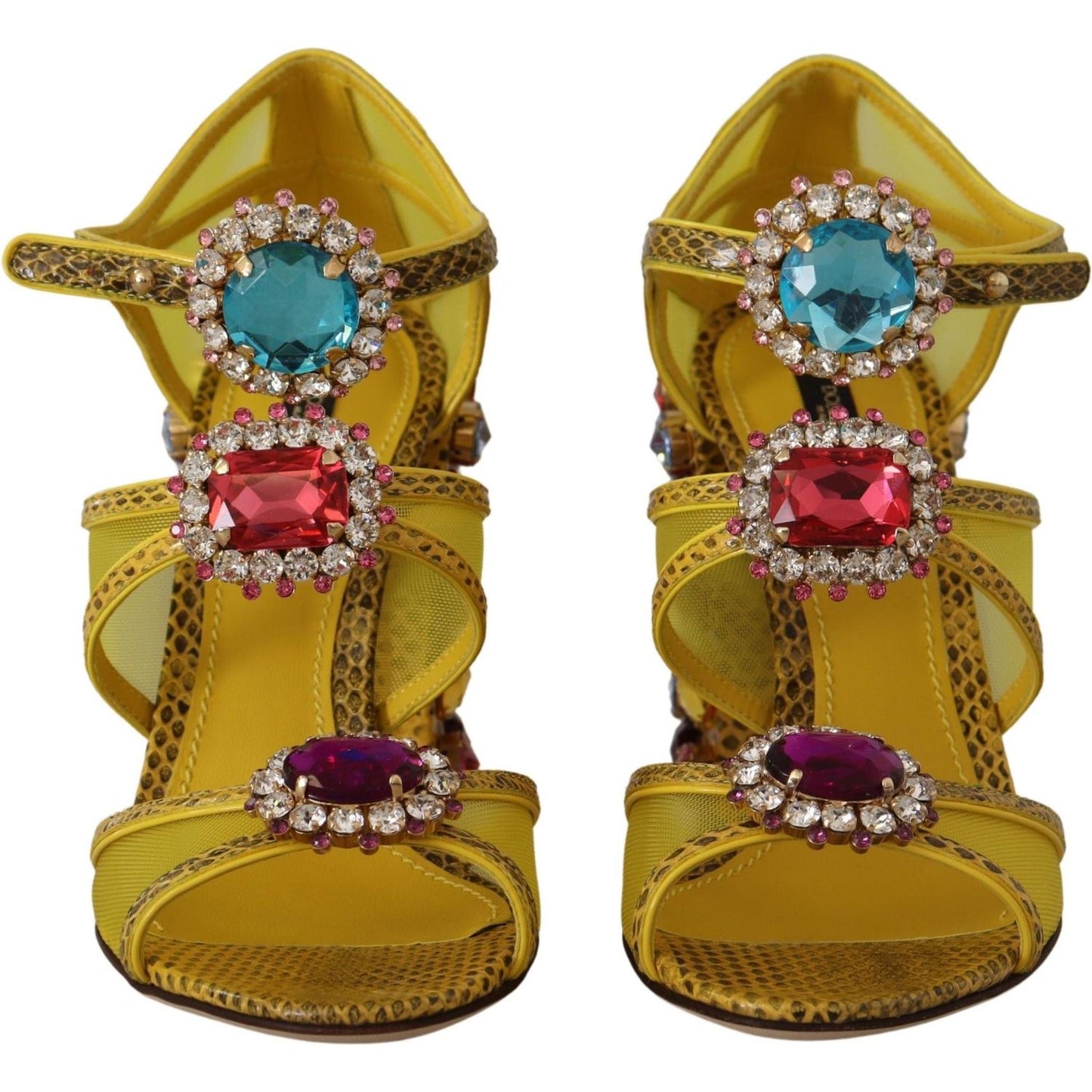 Dolce & Gabbana Stunning Crystal-Embellished Yellow Leather Sandals Dolce & Gabbana