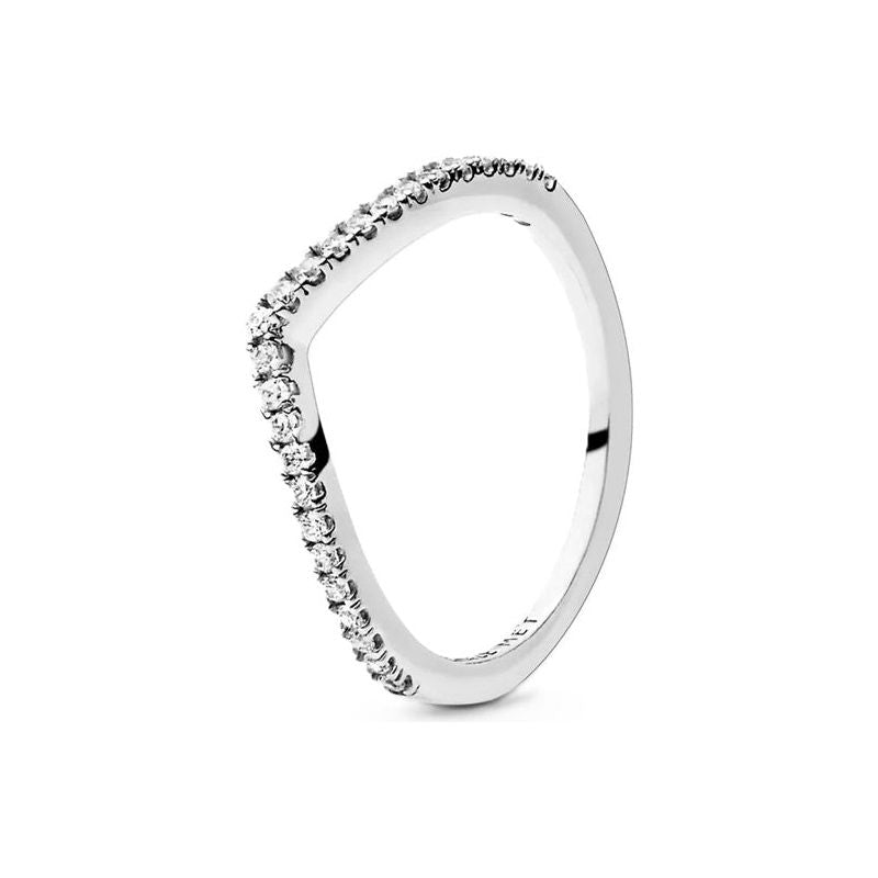 PANDORA JEWELS Mod. WISHBONE SILVER - RING WITH CLEAR CUBIC ZIRCONIA - Size 48 DESIGNER FASHION JEWELLERY PANDORA