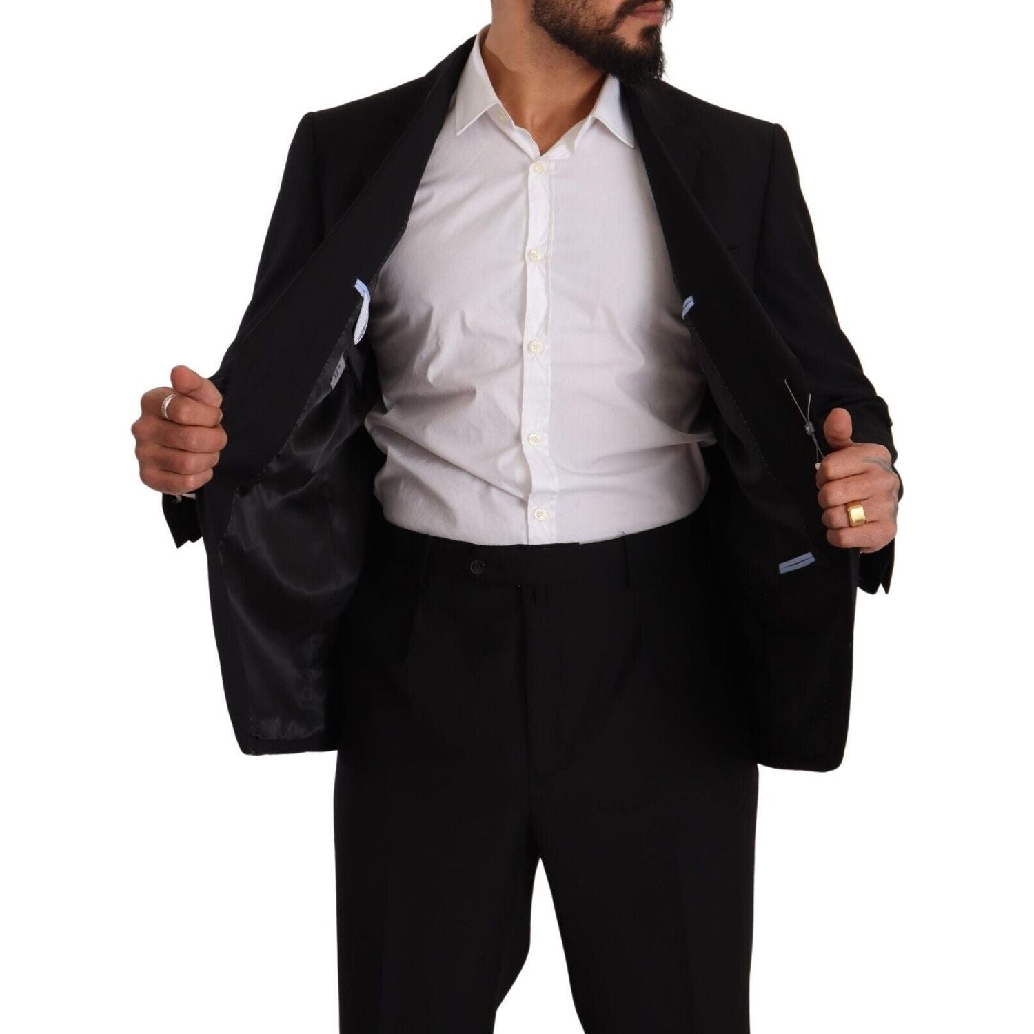 Domenico Tagliente Black Polyester Single Breasted Formal Suit