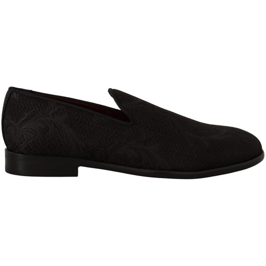Dolce & Gabbana Black Floral Brocade Slippers Loafers Shoes Dolce & Gabbana