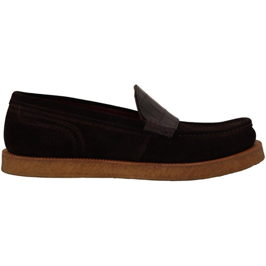 Dolce & Gabbana Elegant Suede Crocodile Loafers in Brown Dolce & Gabbana