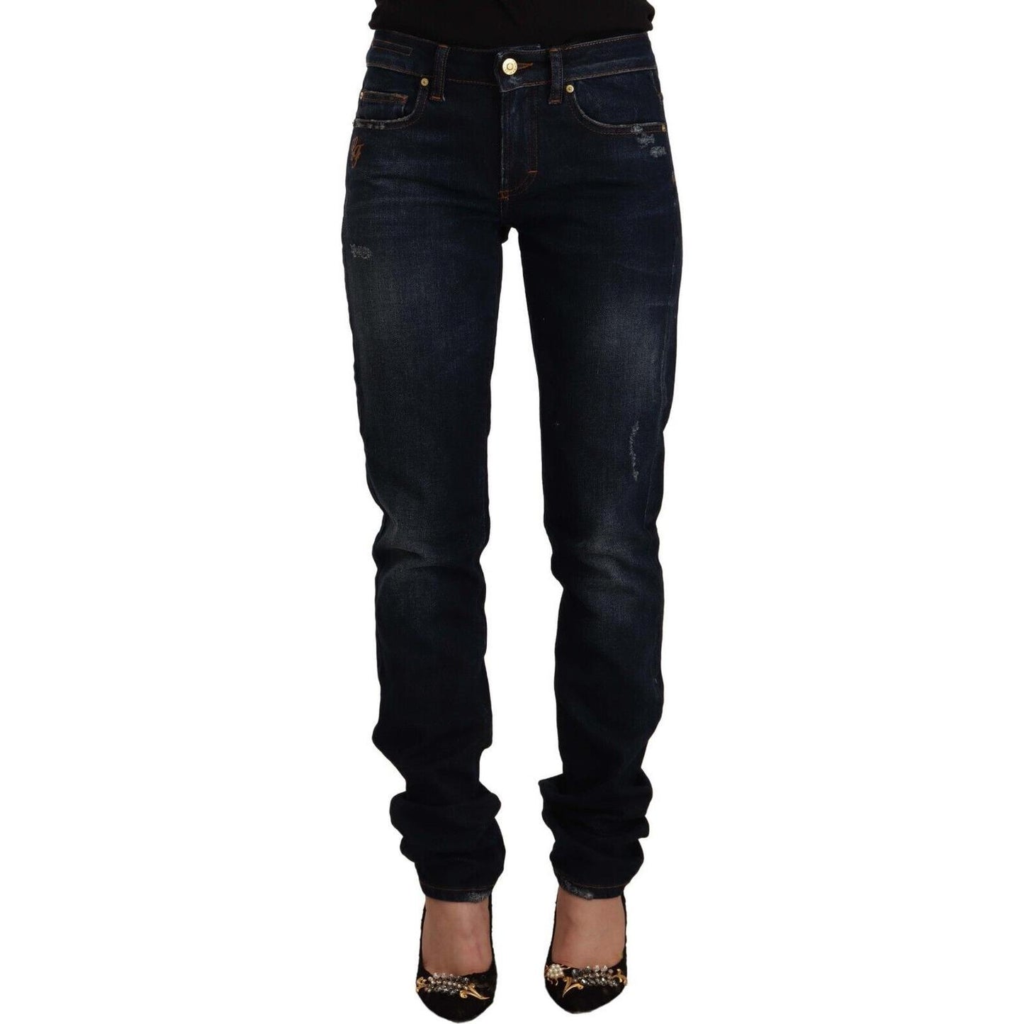 GF Ferre Chic Mid-Waist Skinny Jeans in Dark Blue Wash GF Ferre