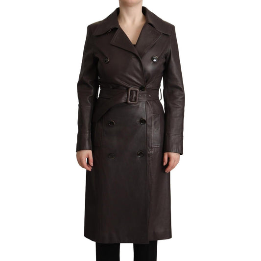 Dolce & Gabbana Dark Brown Leather Long Sleeves Belted Jacket Dolce & Gabbana