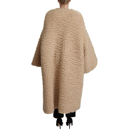 Dolce & Gabbana Beige Cashmere Wool Faux Fur Coat Jacket