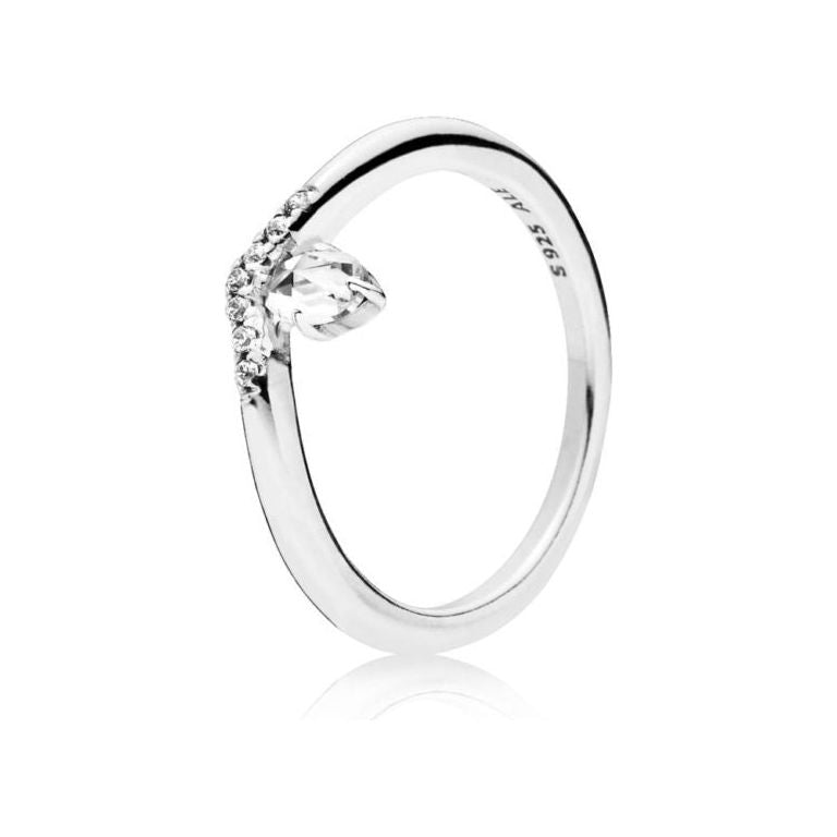 PANDORA JEWELS Mod. WISHBONE SILVER - RING WITH CLEAR CUBIC ZIRCONIA - Size 58 DESIGNER FASHION JEWELLERY PANDORA