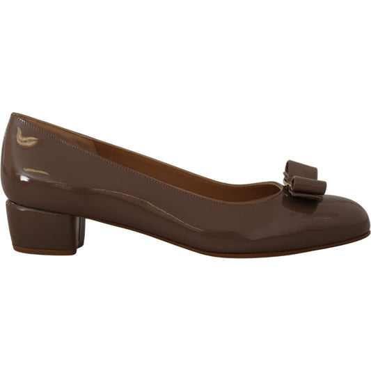 Salvatore Ferragamo Brown Naplak Calf Leather Pumps Shoes Salvatore Ferragamo