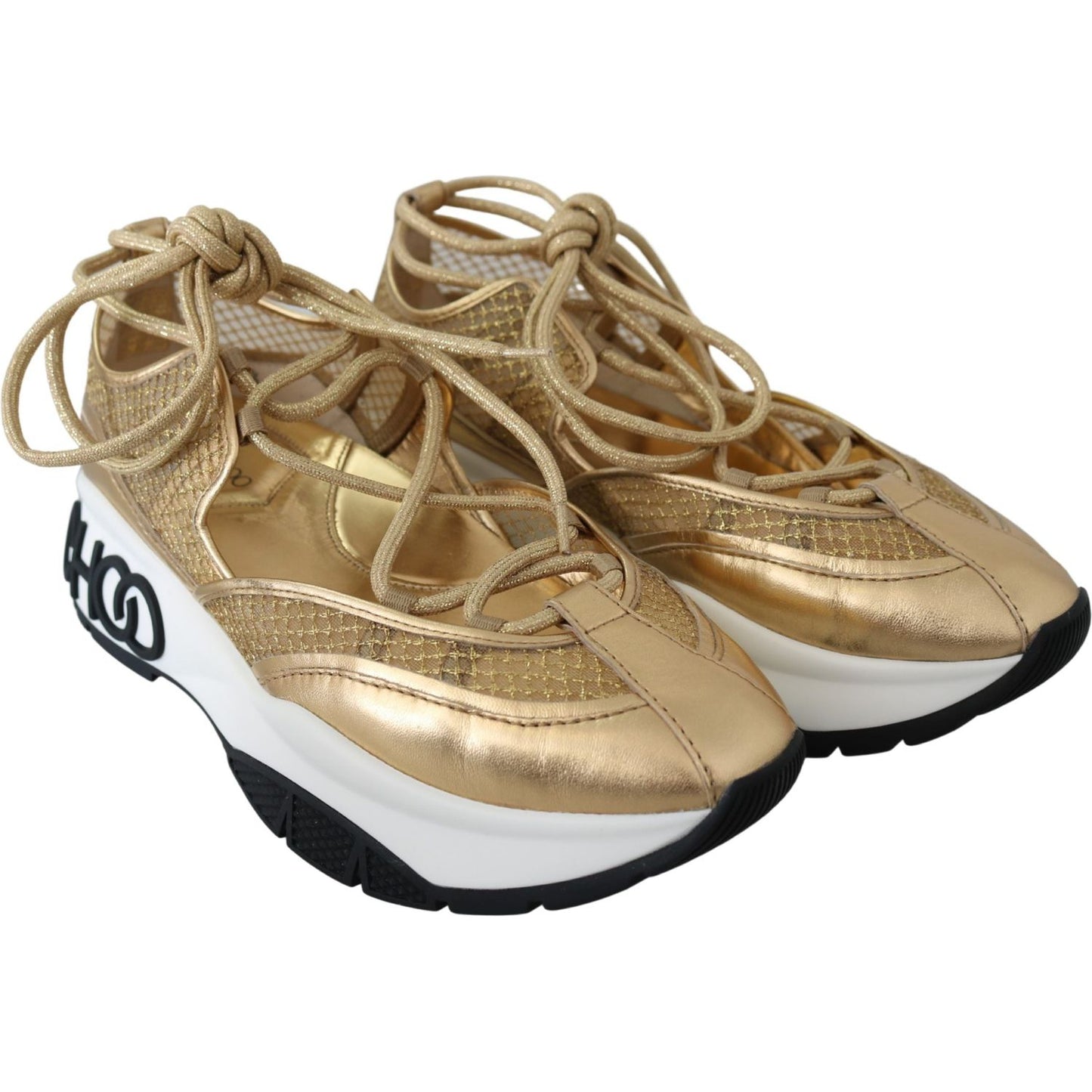 Jimmy Choo Golden Glamour Mesh Leather Sneakers Jimmy Choo