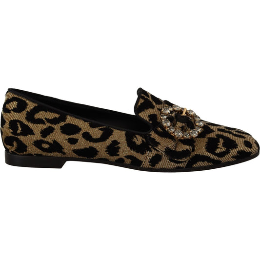 Dolce & Gabbana Gold Leopard Print Crystals Loafers Shoes Dolce & Gabbana