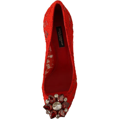 Dolce & Gabbana Red Taormina Lace Crystal Heels Pumps
