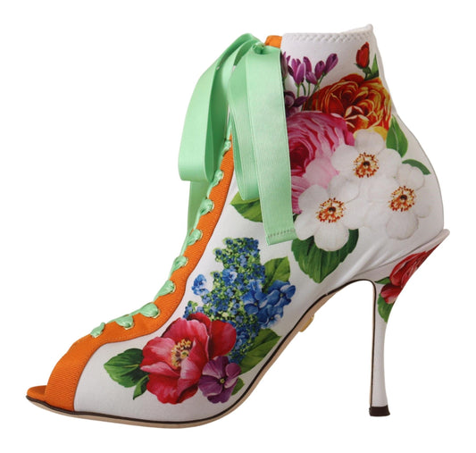 Dolce & Gabbana Floral Open Toe Jersey Heels Dolce & Gabbana