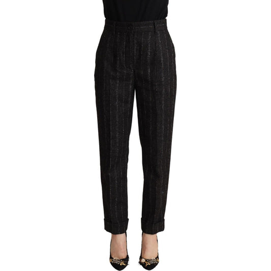 Dolce & Gabbana Black Striped High Waist Tapered Pants