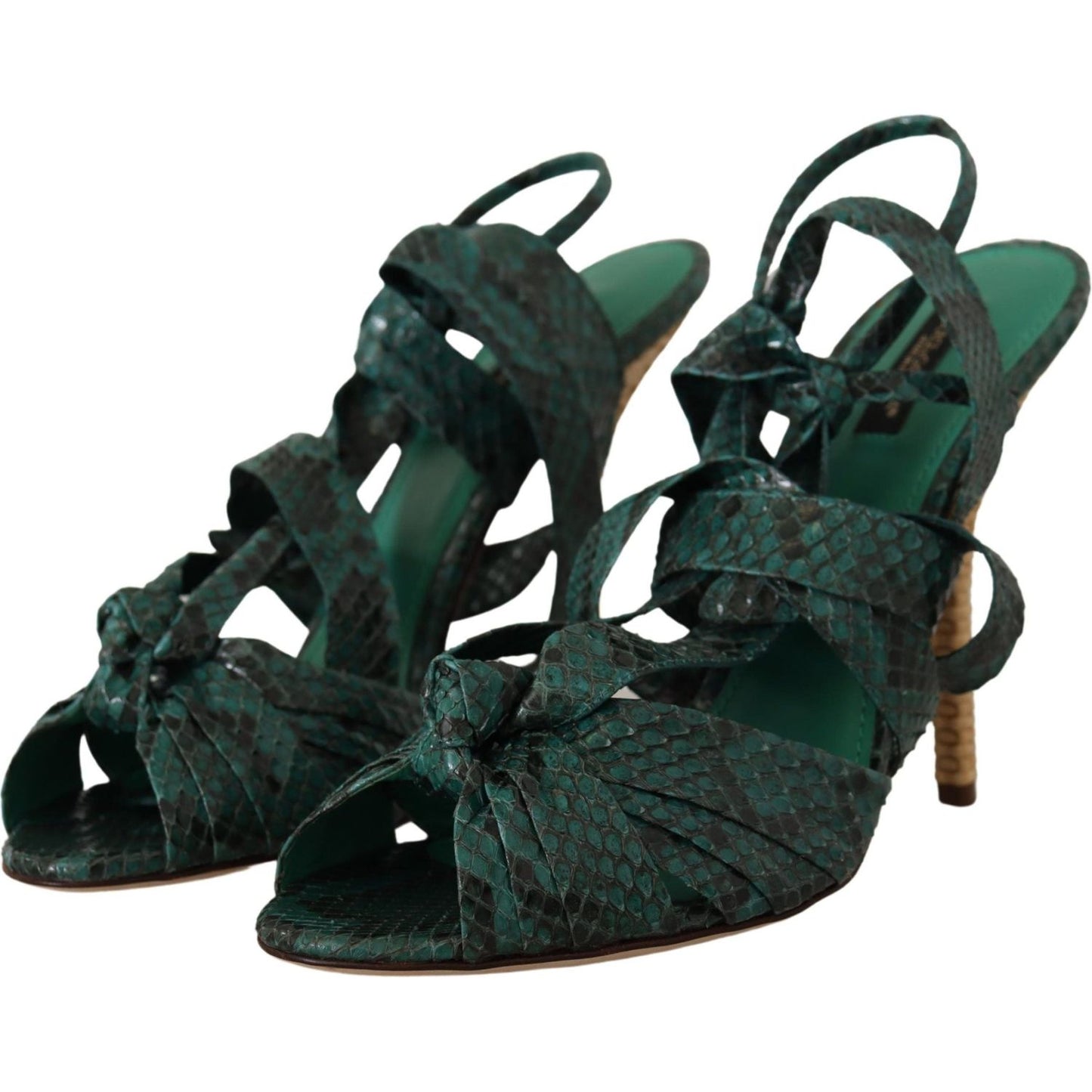 Dolce & Gabbana Elegant Green Python Strappy Heels Dolce & Gabbana Dark Slate Gray