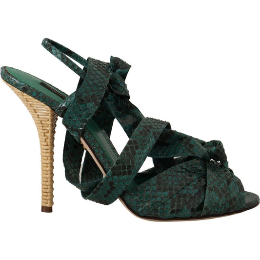 Dolce & Gabbana Green Python Strap Sandals Heels Shoes Dolce & Gabbana